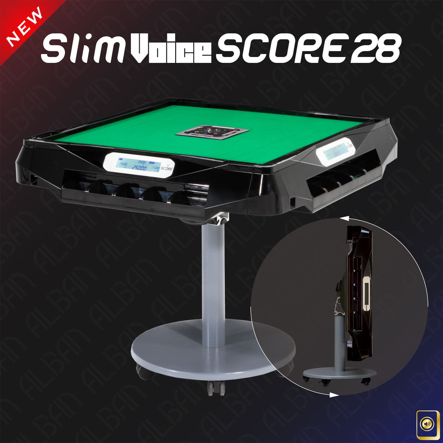 点数表示＆音声機能付家庭用全自動麻雀「スリムヴォイススコア２８/Slim Voice SCORE 28」ブラック【折りたたみ・移動式脚タイプ】