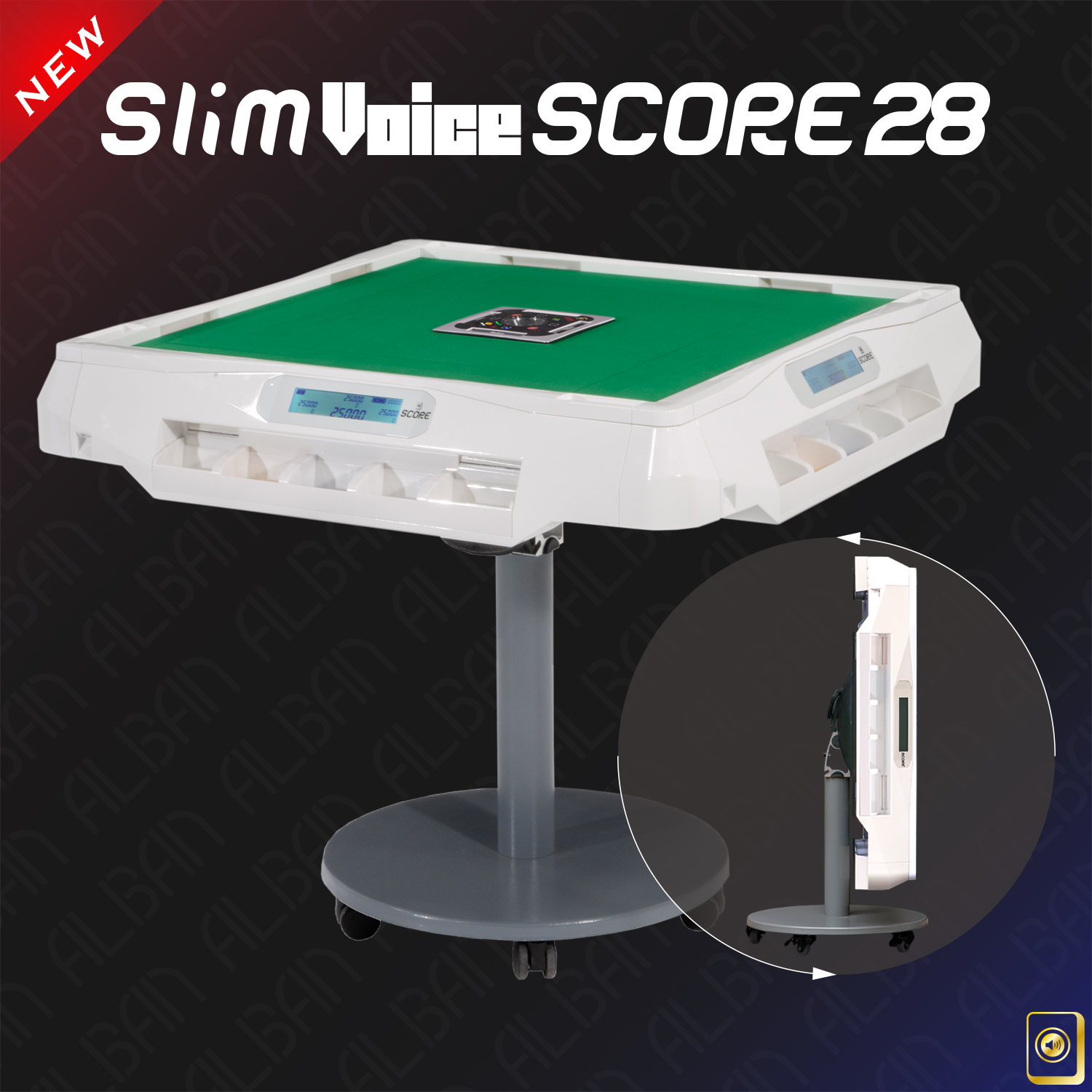 点数表示＆音声機能付家庭用全自動麻雀「スリムヴォイススコア２８/Slim Voice SCORE 28」ホワイト【折りたたみ・移動式脚タイプ】