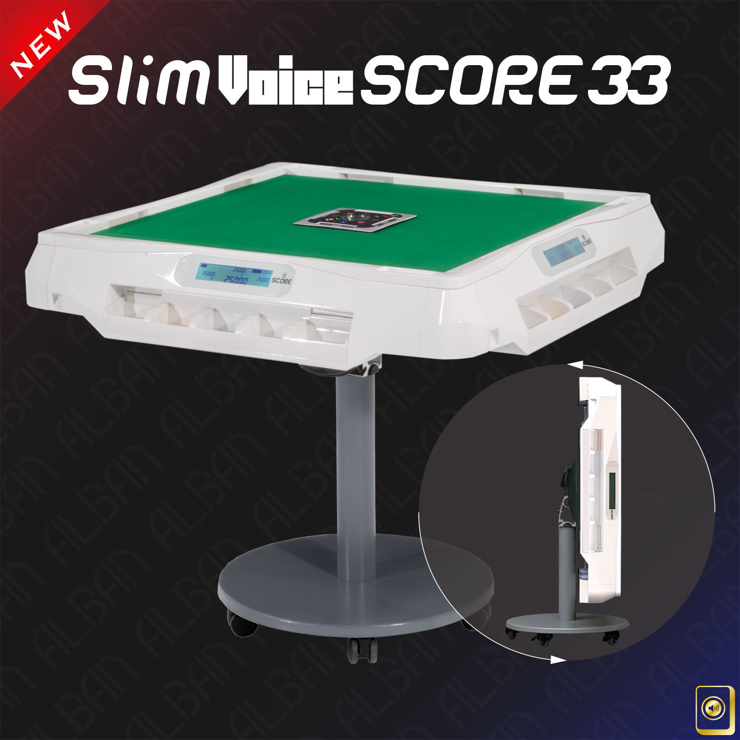 点数表示＆音声機能付家庭用全自動麻雀「スリムヴォイススコア３３/Slim Voice SCORE 33」ホワイト【折りたたみ・移動式脚タイプ】